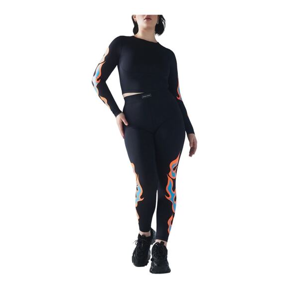 Savage X Fenty Racer X High Waist Legging Black with Flames - Picture 7 of 9